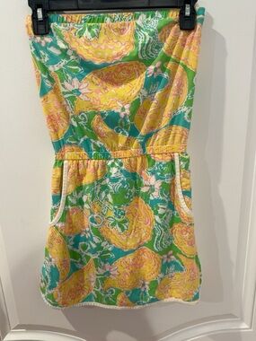 Lilly Pulitzer XS Strapless Floral Paisley Dress Colorful Summer Resort Pocket